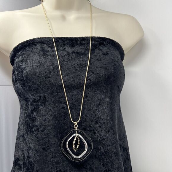 Chico's Necklace Reversible Gold & Silver Tone Triple Spin Pendant Long Adjust - Picture 1 of 7